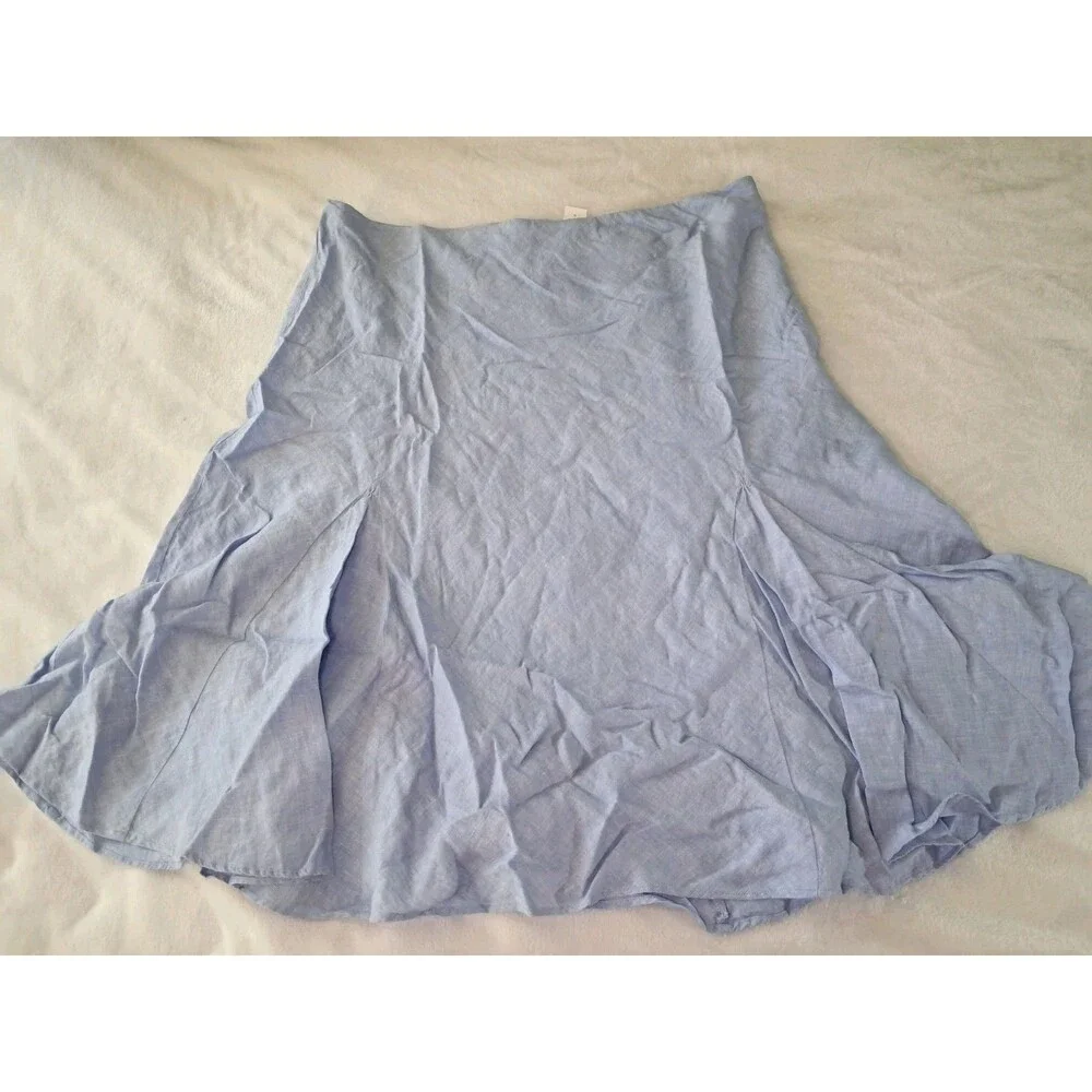 J.Crew Gwyneth Flounce Hem Linen Slip Skirt French Blue Pull On CN555 Sz 2X NWT